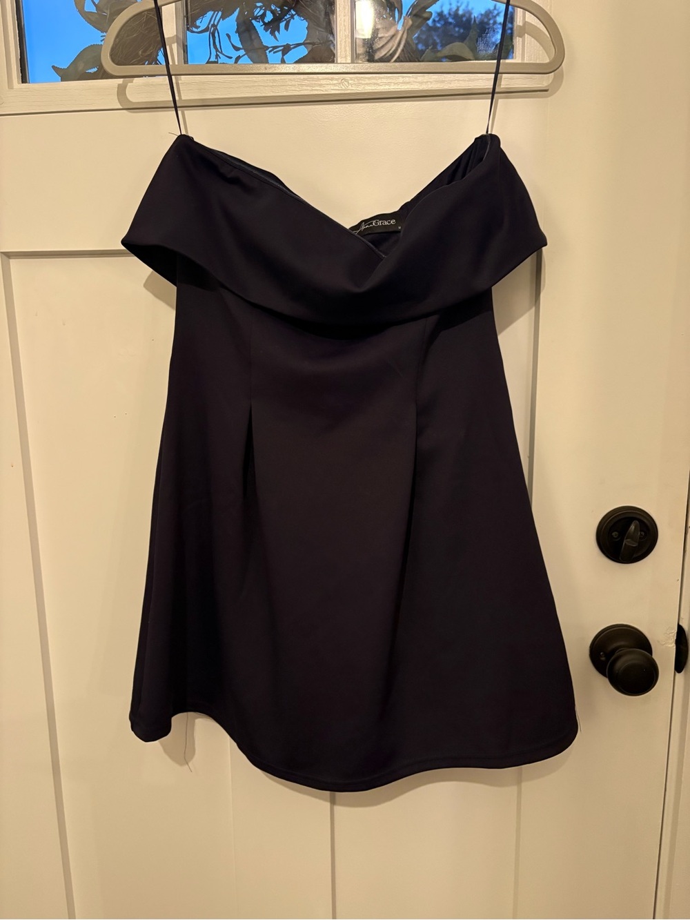 Anna Grace Strapless Off-Shoulder Navy Blue Cocktail Dress